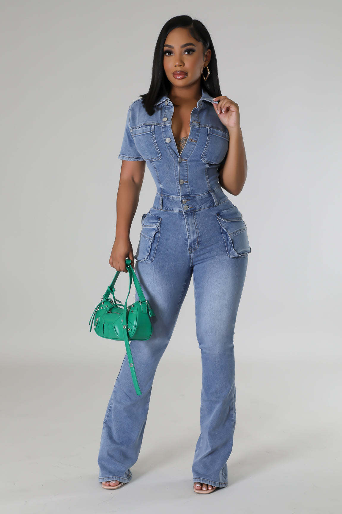 Denim Short-sleeved Jumpsuit