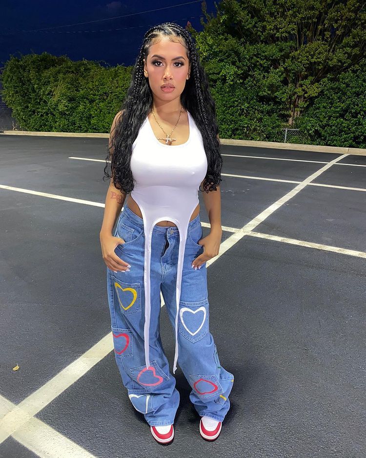 Multi-pocket Colorful Heart Jeans