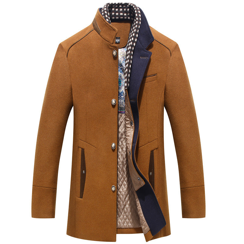 Men's Woolen Coat Thickened Scarf Collar
