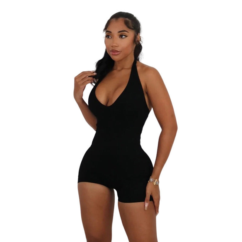Deep V-neck Backless Tight Jumpsuit