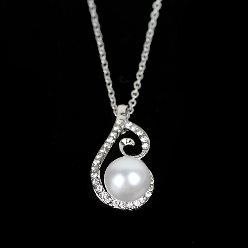 Diamond Pearl Drop Necklace Jewelry Set