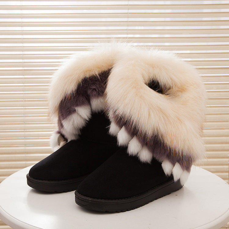 fox fur thick-soled non-slip boots