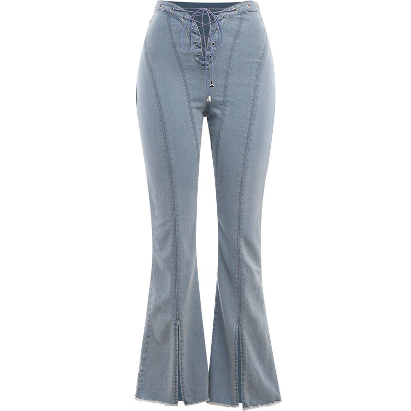 Lace-up Cutout Split Jeans