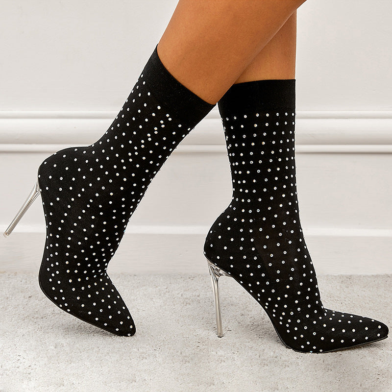 Pointed Toe Elastic Stiletto Sock Boots