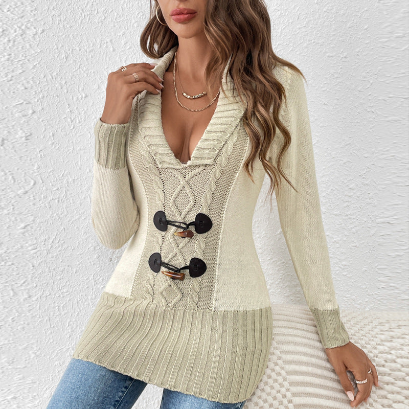 Slim-fit V-neck Sweater Mid-length Pullover Sweater