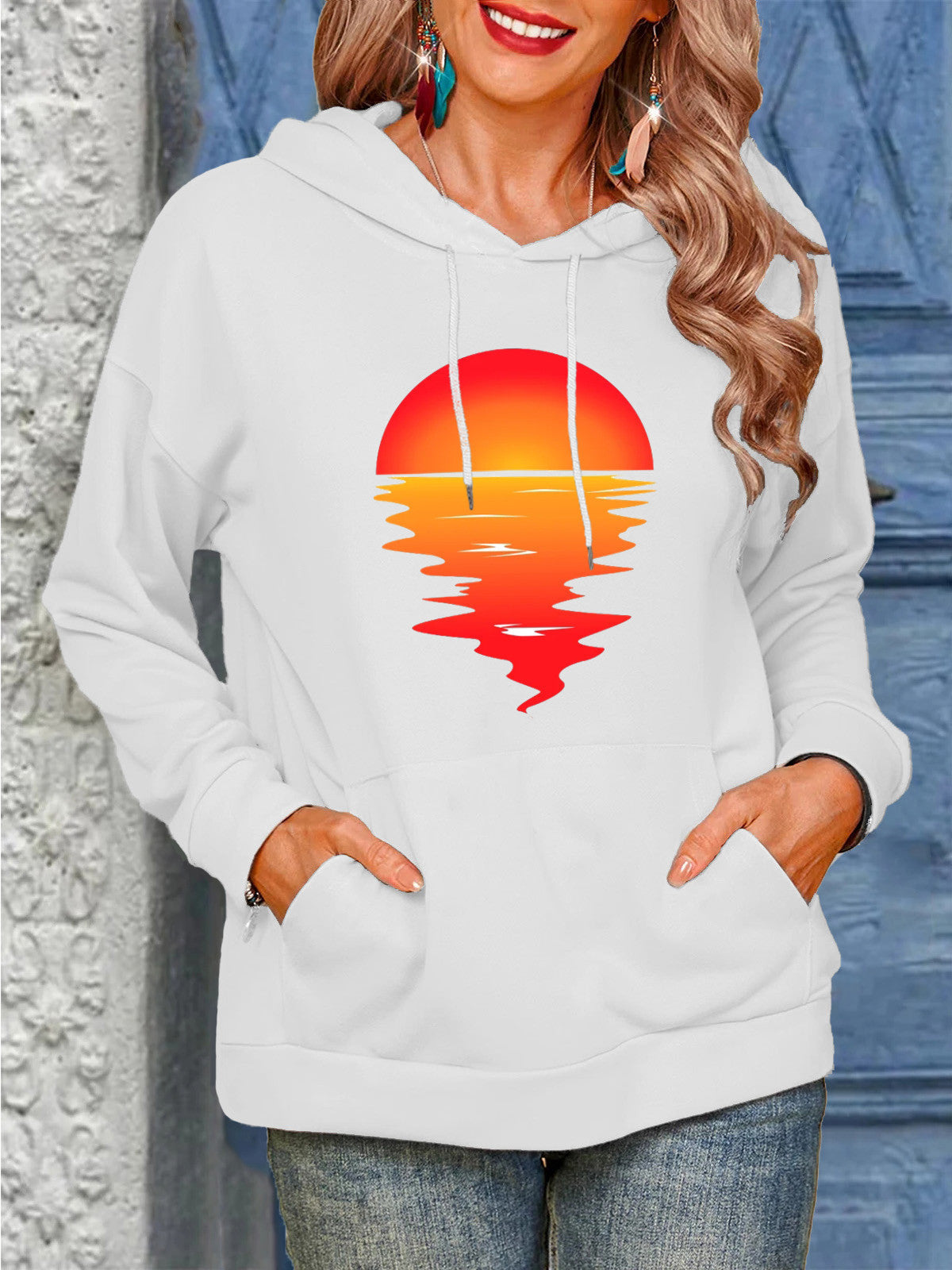 Sun Pattern Drawstrings Sweaters