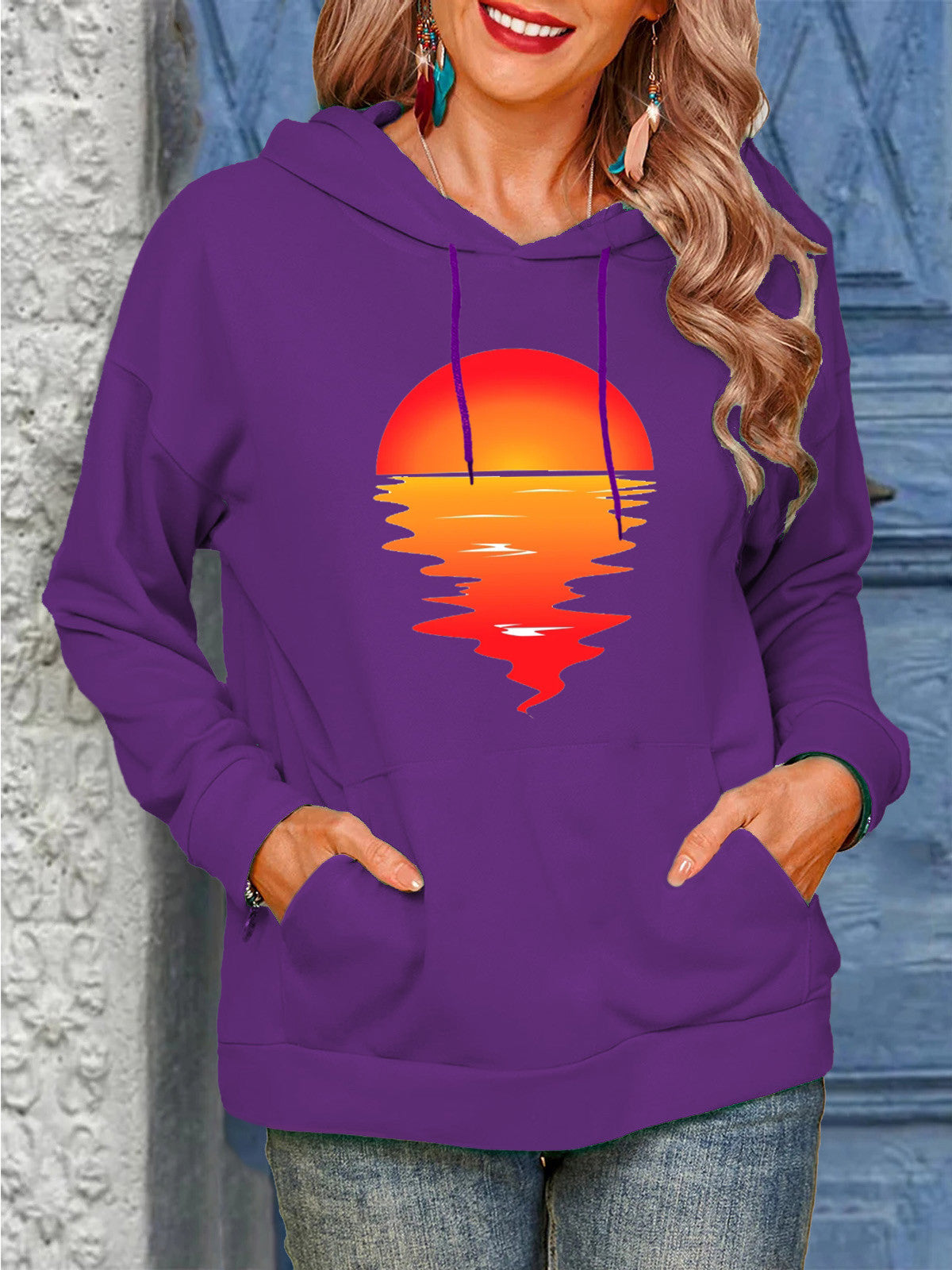 Sun Pattern Drawstrings Sweaters
