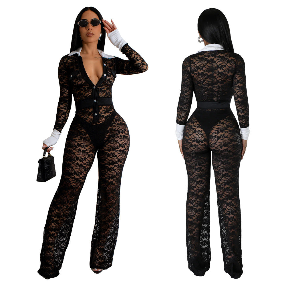 Lace Contrast-color Jumpsuit