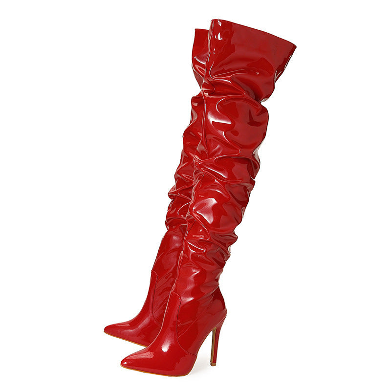 Knee Length Patent Leather Boots