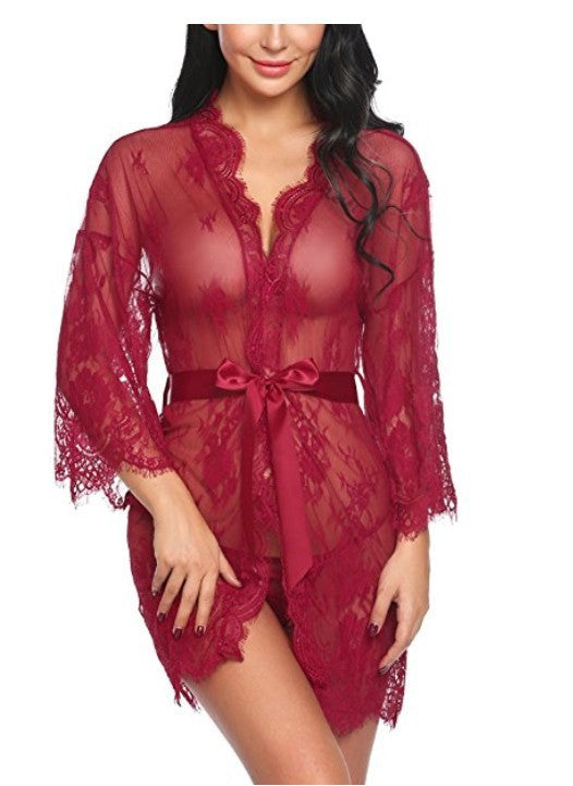 Openwork lace kimono-style lingerie