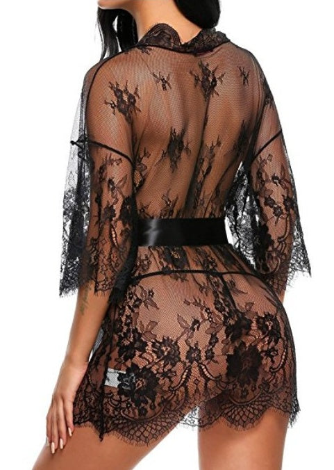 Openwork lace kimono-style lingerie