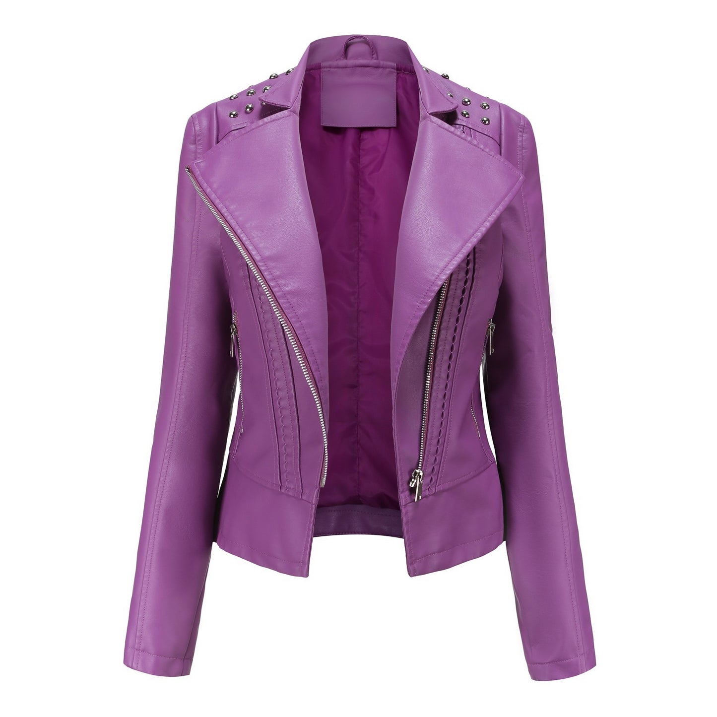 Beaded Leather Long-sleeved Jacket