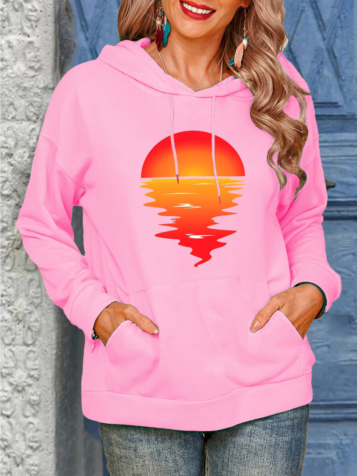 Sun Pattern Drawstrings Sweaters