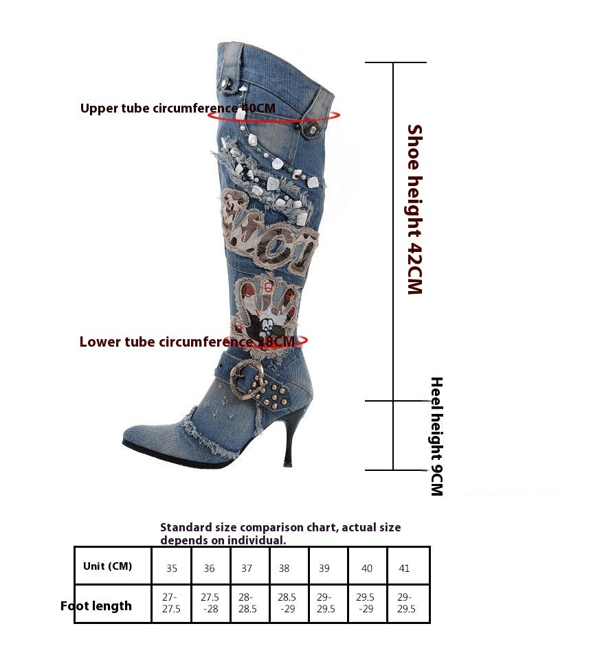 String Beads High-heeled Denim Stiletto Heel