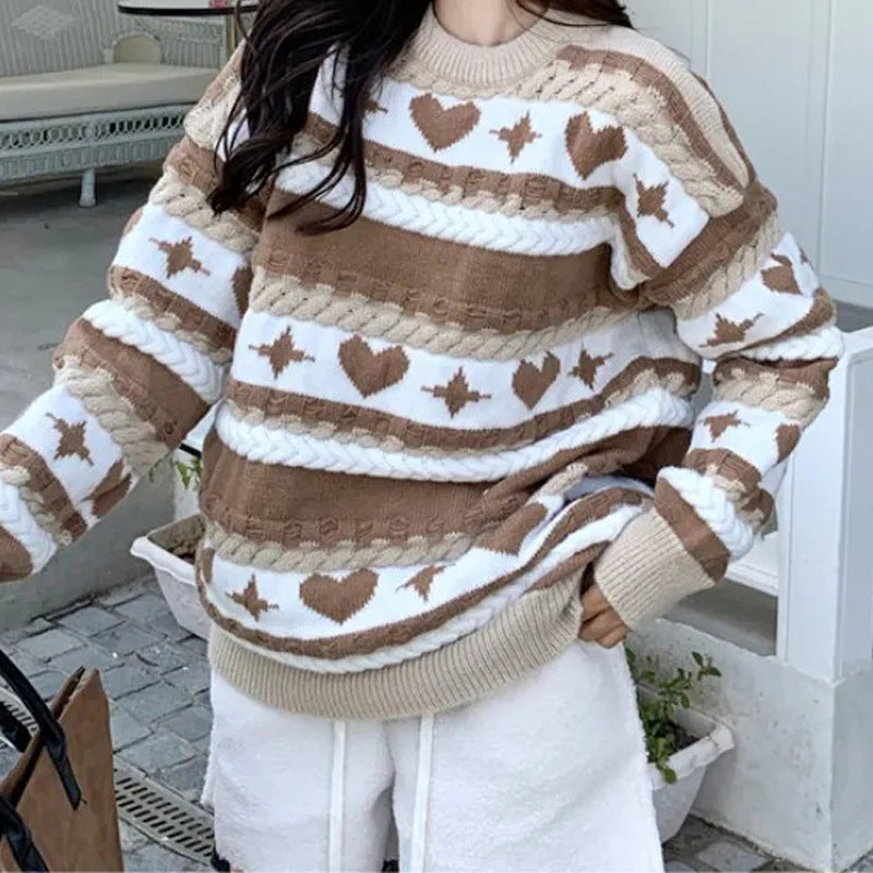 Striped Contrast Color Knitted Sweater