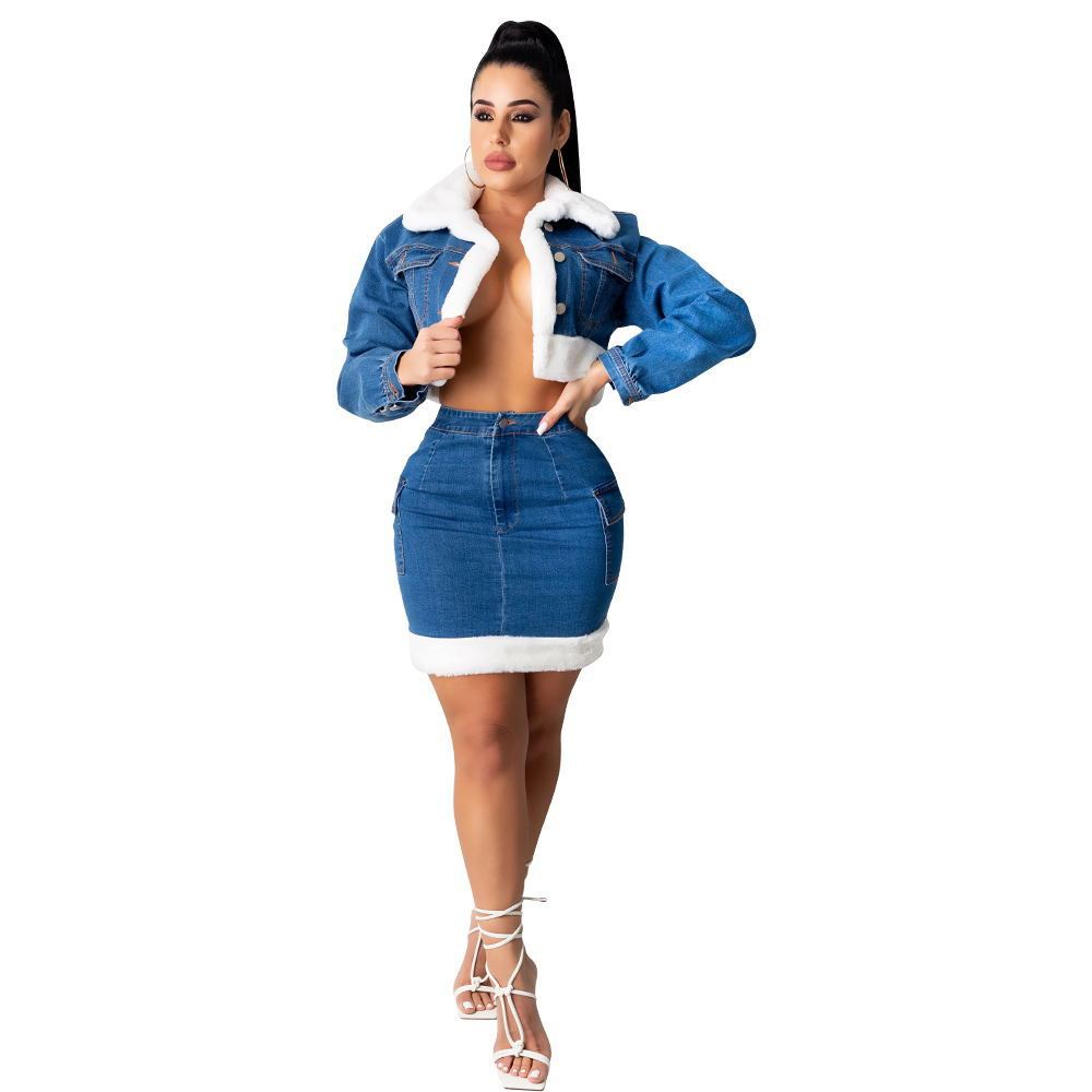 Plush Denim Two-piece Suit