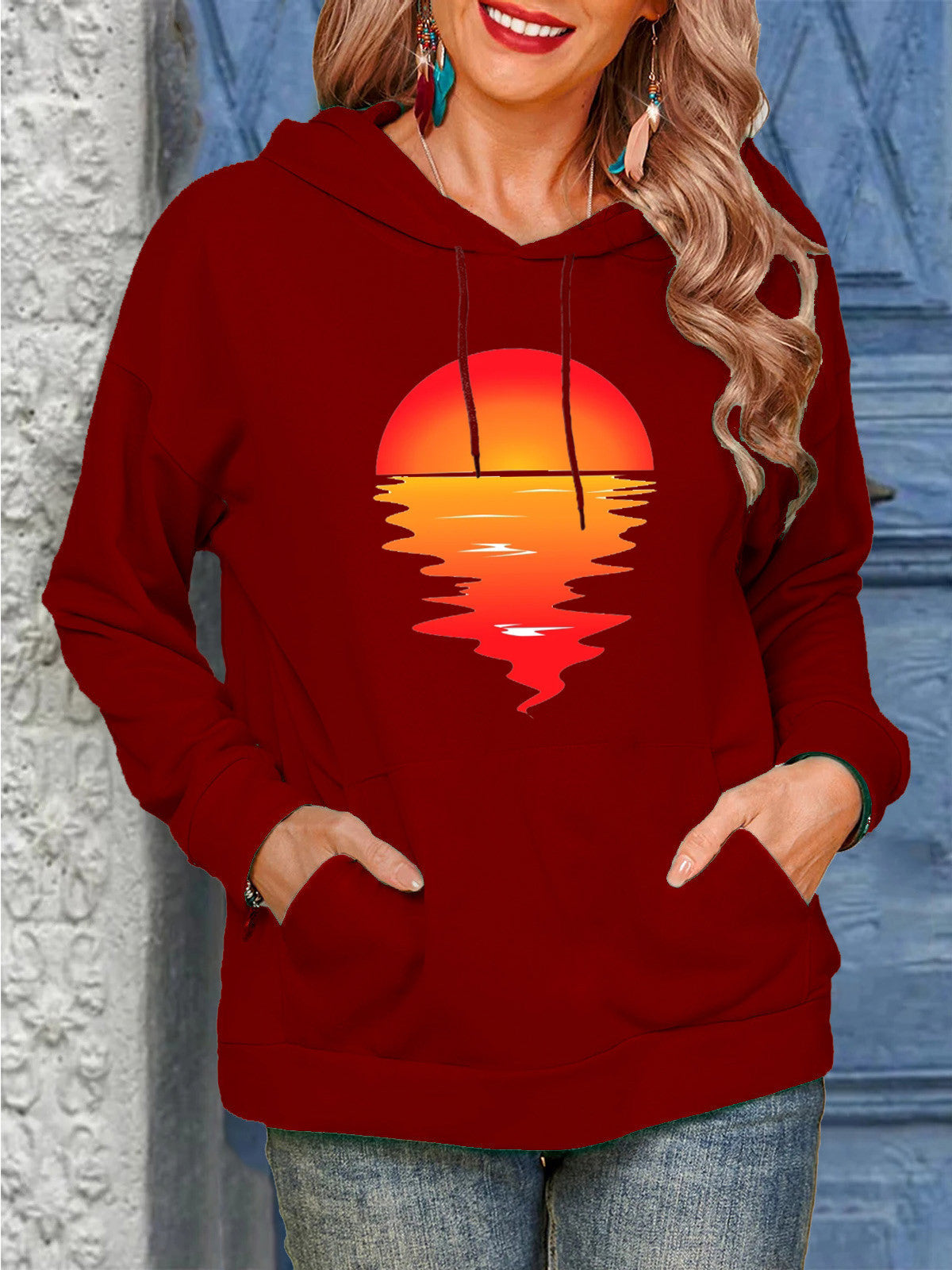 Sun Pattern Drawstrings Sweaters