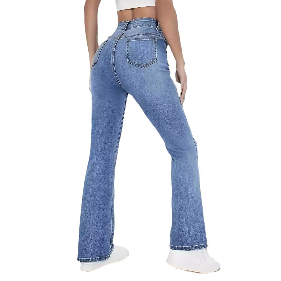 High Waist Straight Slim Fit All-match Stretch Jeans