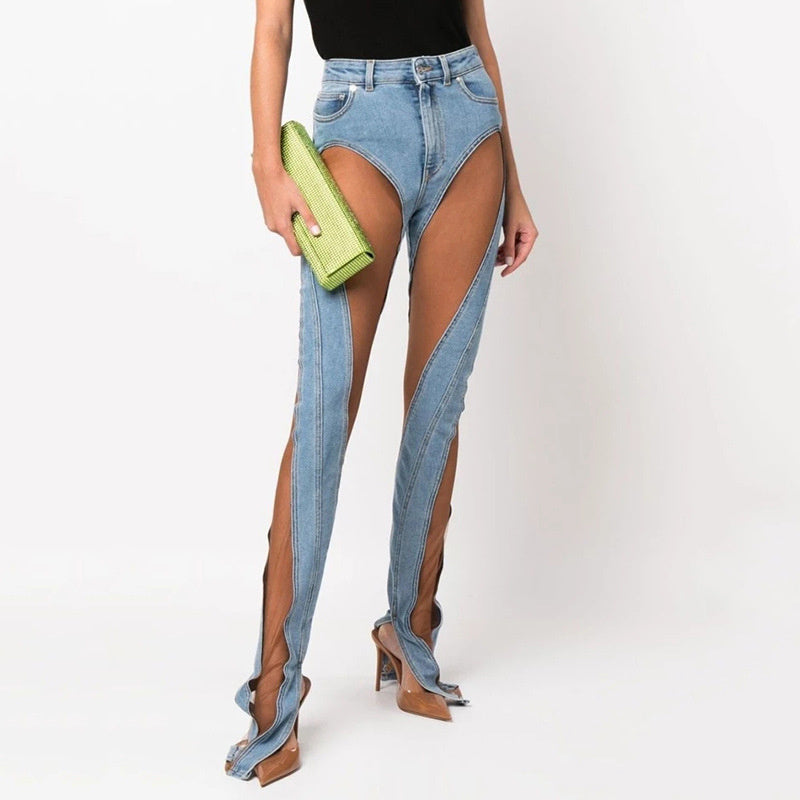 See-through Split Stretch Jeans
