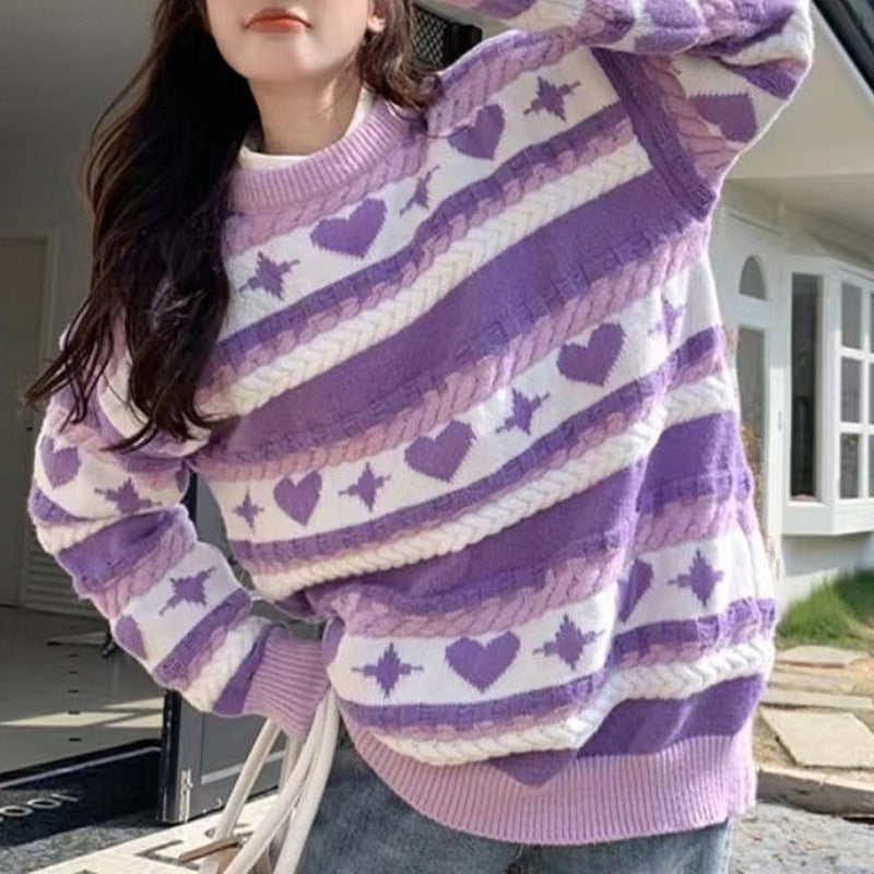 Striped Contrast Color Knitted Sweater