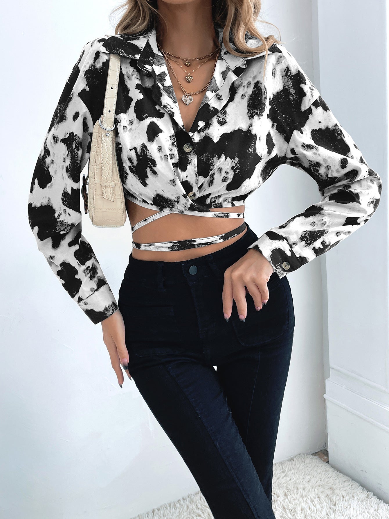 V-neck Lace-up Shirt