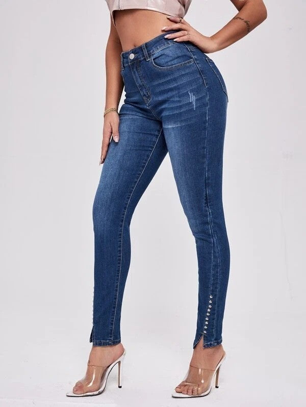 Slim Fit Patchwork Stretch Jeans