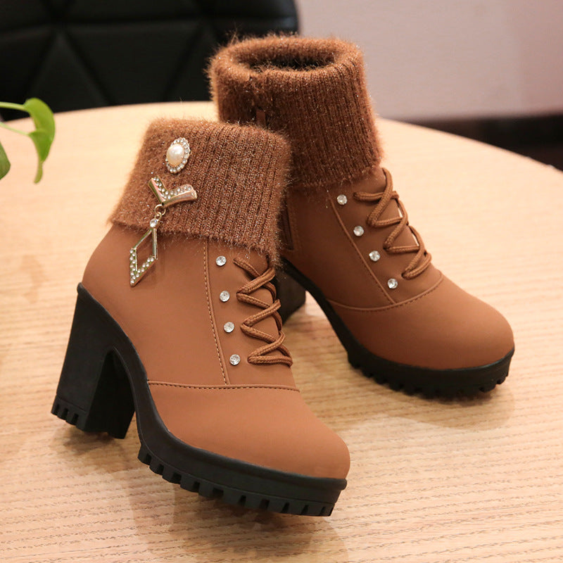 Round high-heel boots