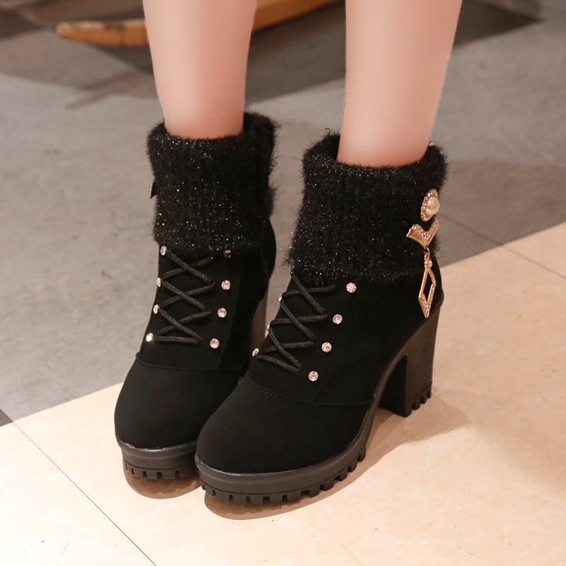 Round high-heel boots