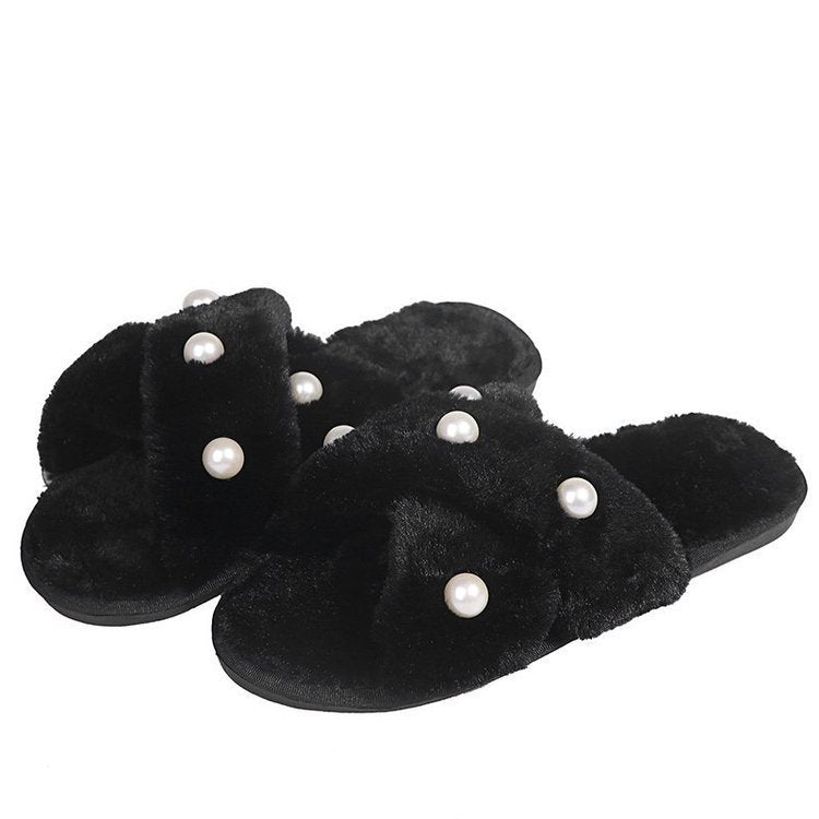 Warm Pearl Cross Slippers