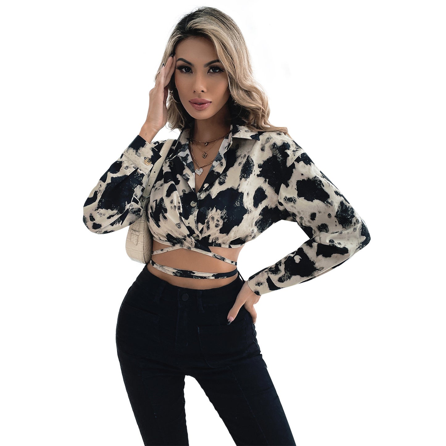 V-neck Lace-up Shirt