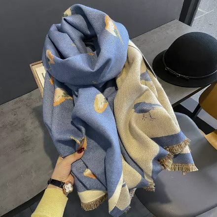 Warm Bird Pattern Cashmere Scarf