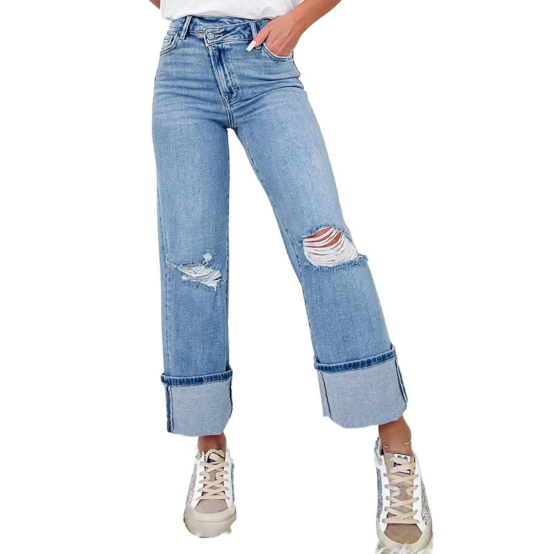 Solid Ripped Jeans