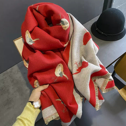 Warm Bird Pattern Cashmere Scarf