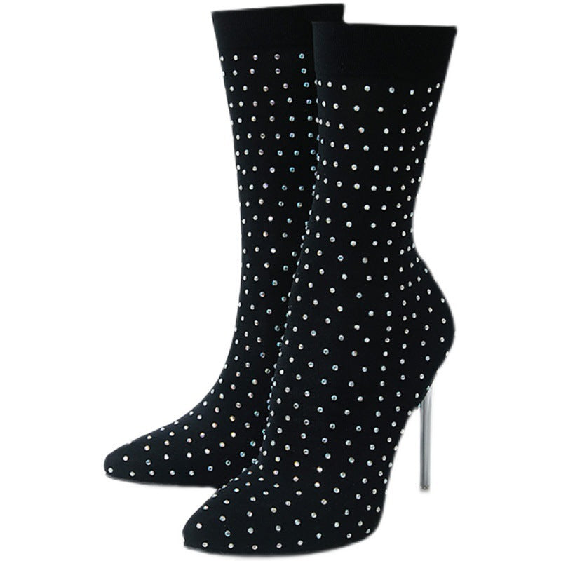 Pointed Toe Elastic Stiletto Sock Boots