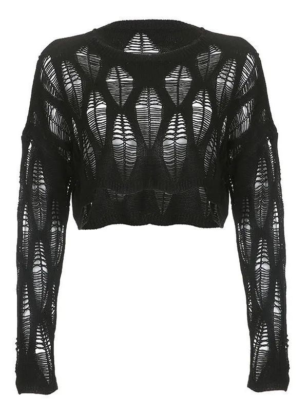 See-through Ripped Pullover Sweater