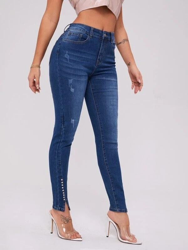 Slim Fit Patchwork Stretch Jeans