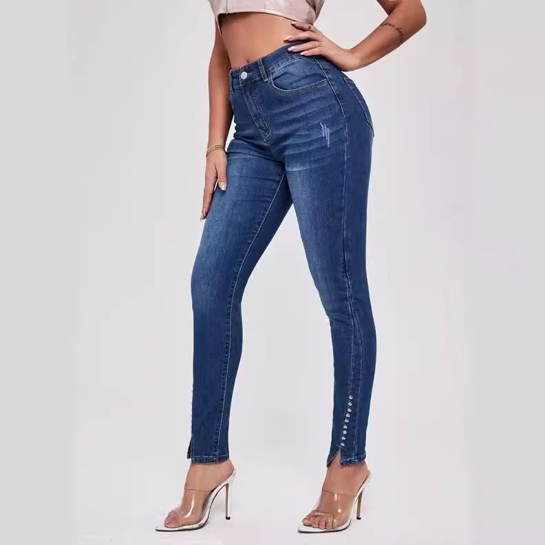 Slim Fit Patchwork Stretch Jeans