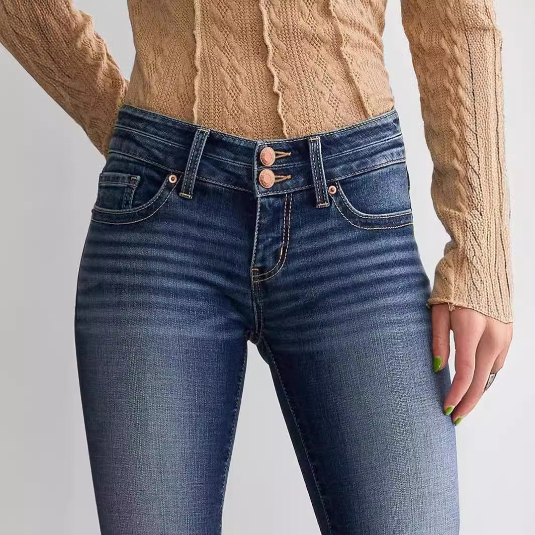 Mid Waist Slim Fit Stretch Flared Jeans