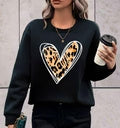 Solid Color Heart Leopard Sweater