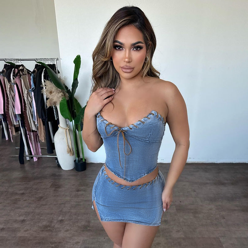 Denim Tube Top Set