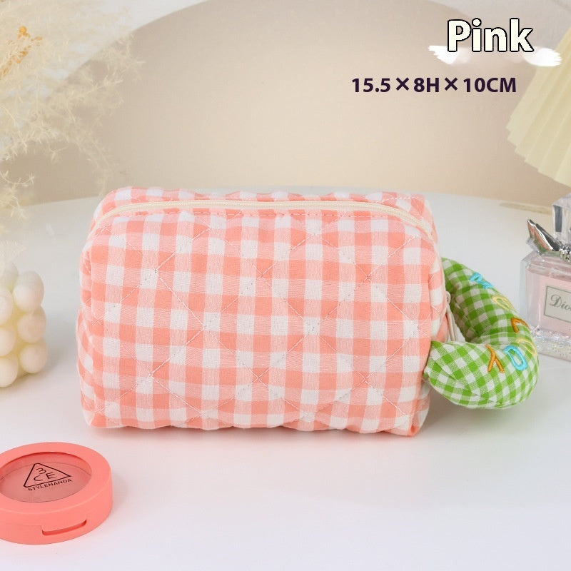 Plaid Cosmetic Bag Large Capacity