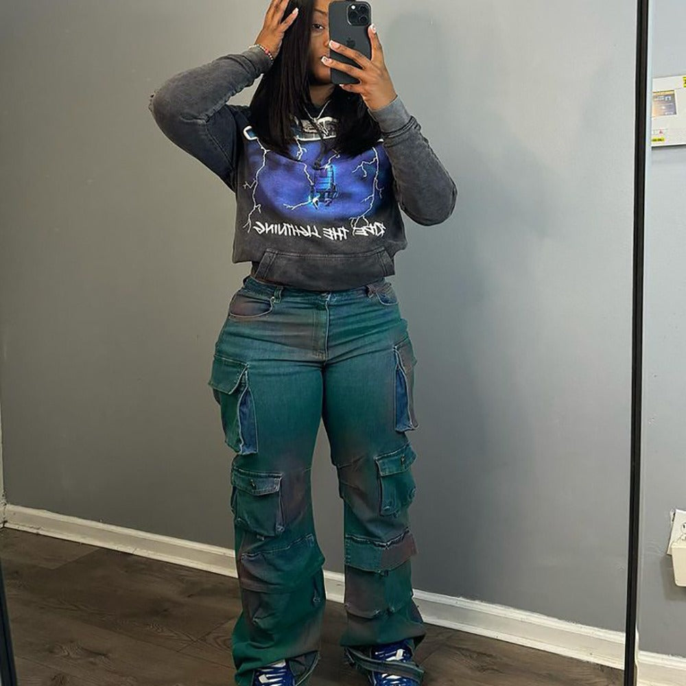 Multi-pocket Tie-dyed Jeans