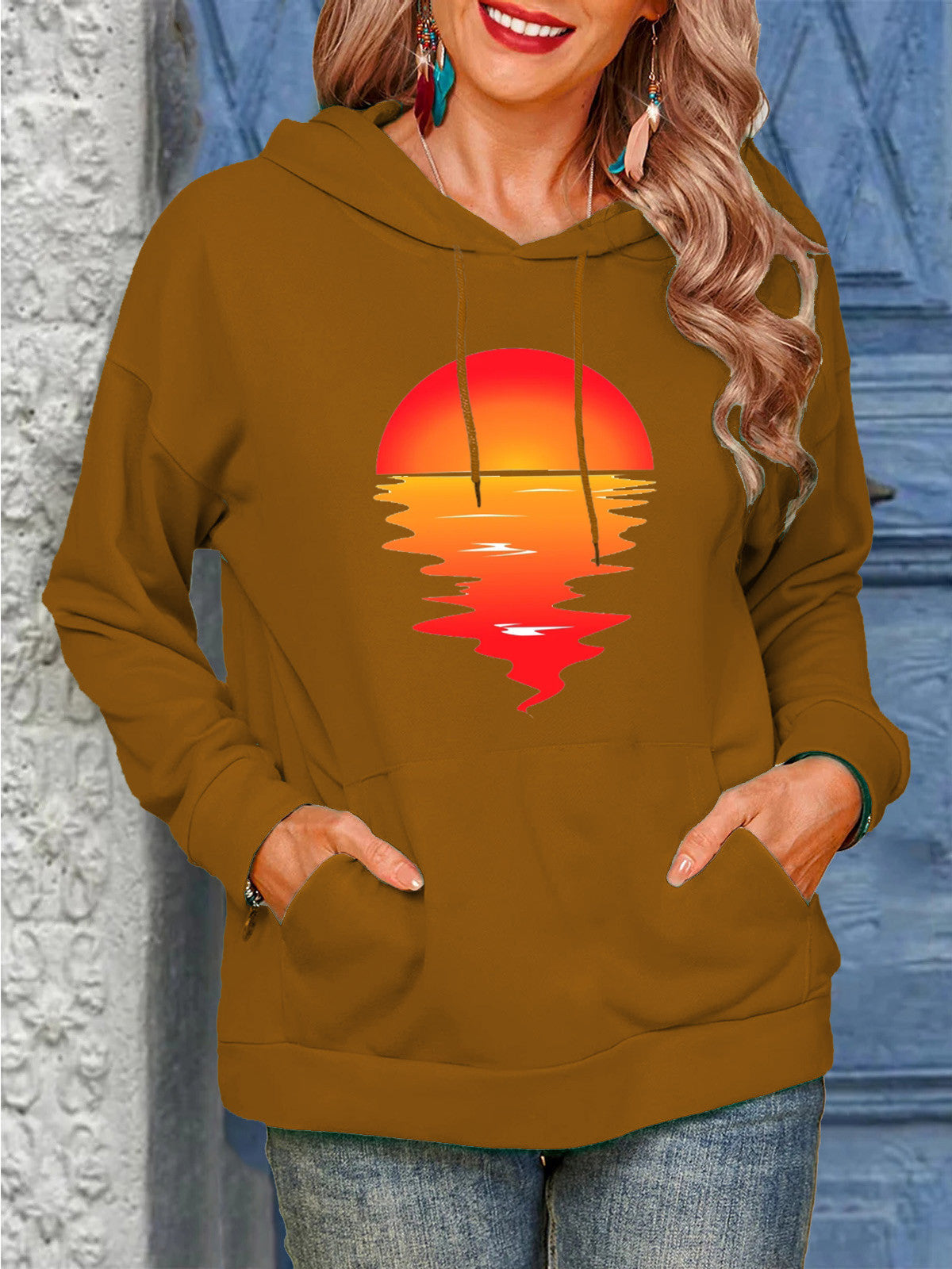 Sun Pattern Drawstrings Sweaters