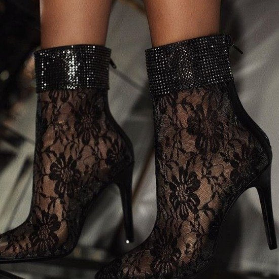 Lace mesh fine-heeled boots