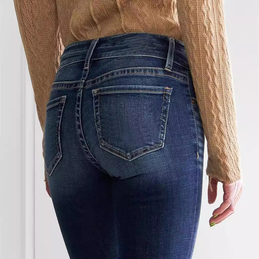 Mid Waist Slim Fit Stretch Flared Jeans