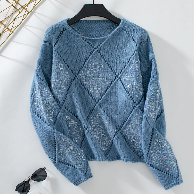 Sequined Knitted Pullover Loose Sweater