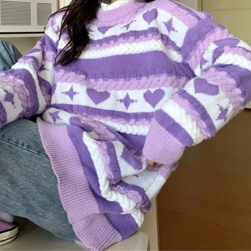 Striped Contrast Color Knitted Sweater