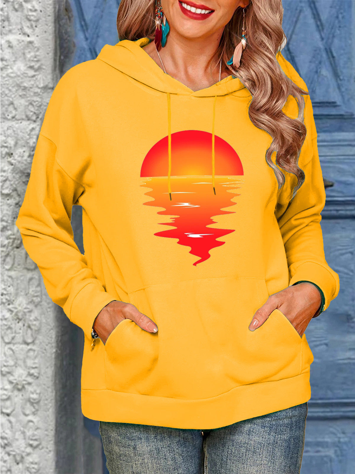 Sun Pattern Drawstrings Sweaters
