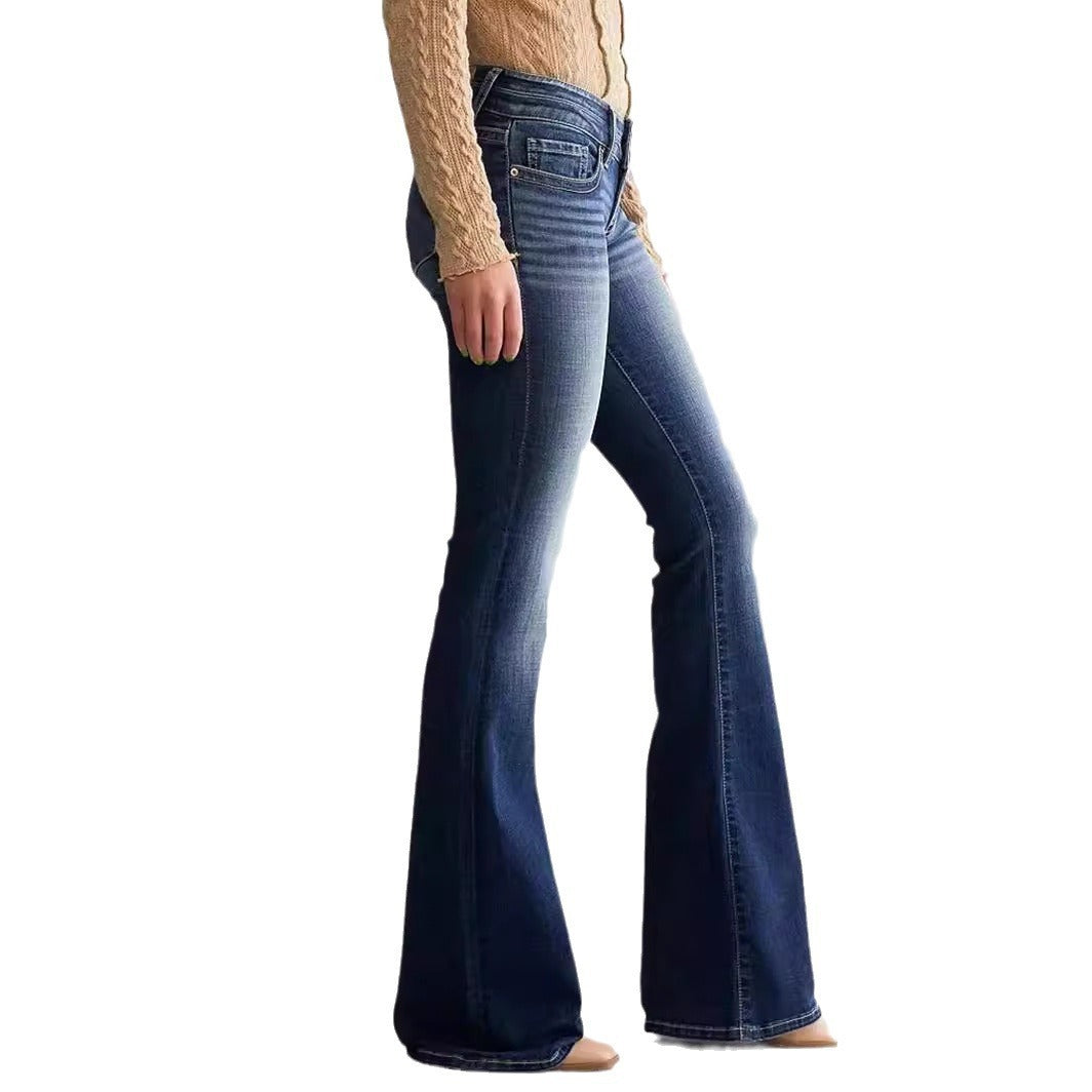 Mid Waist Slim Fit Stretch Flared Jeans