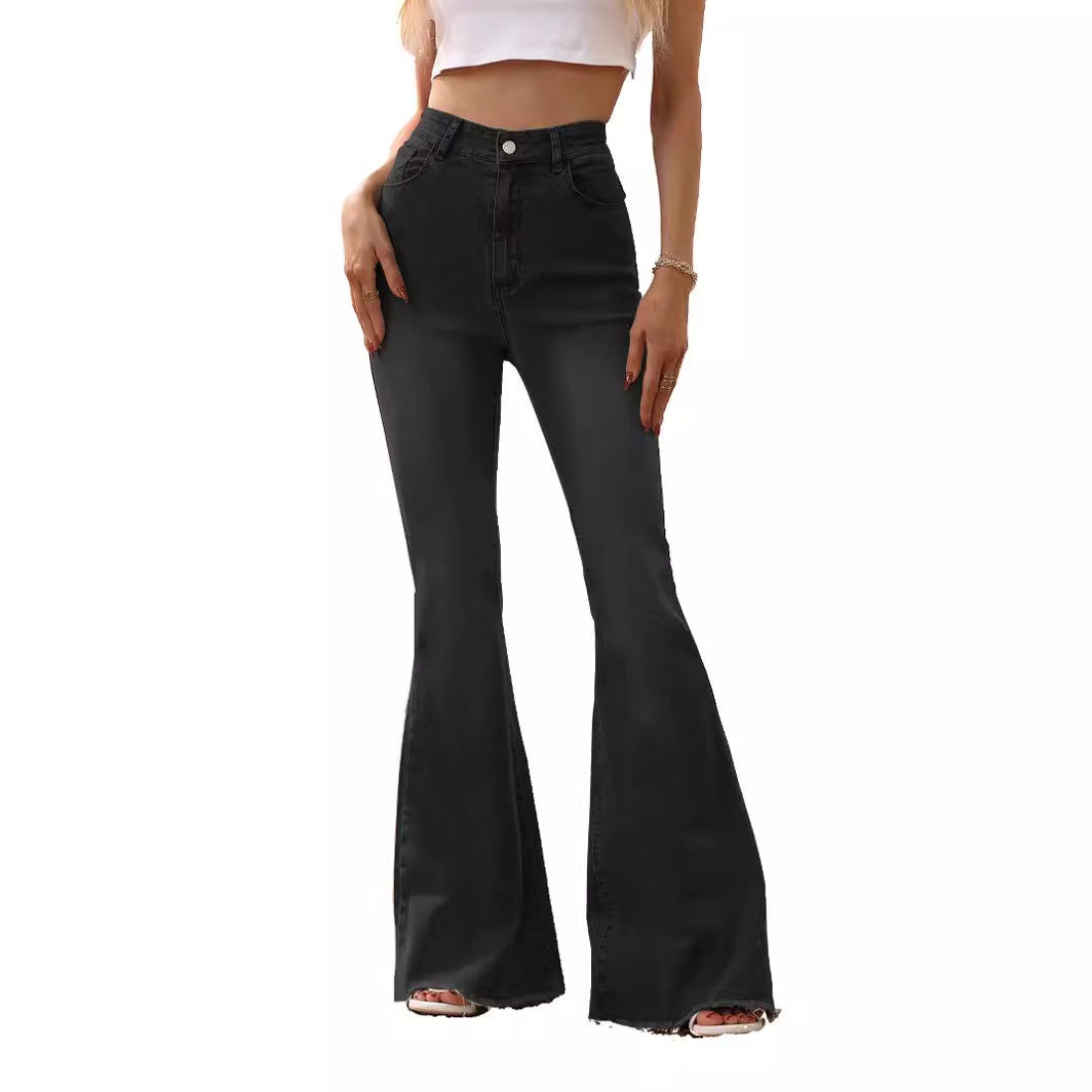 Flared Jeans Black Rough Edges